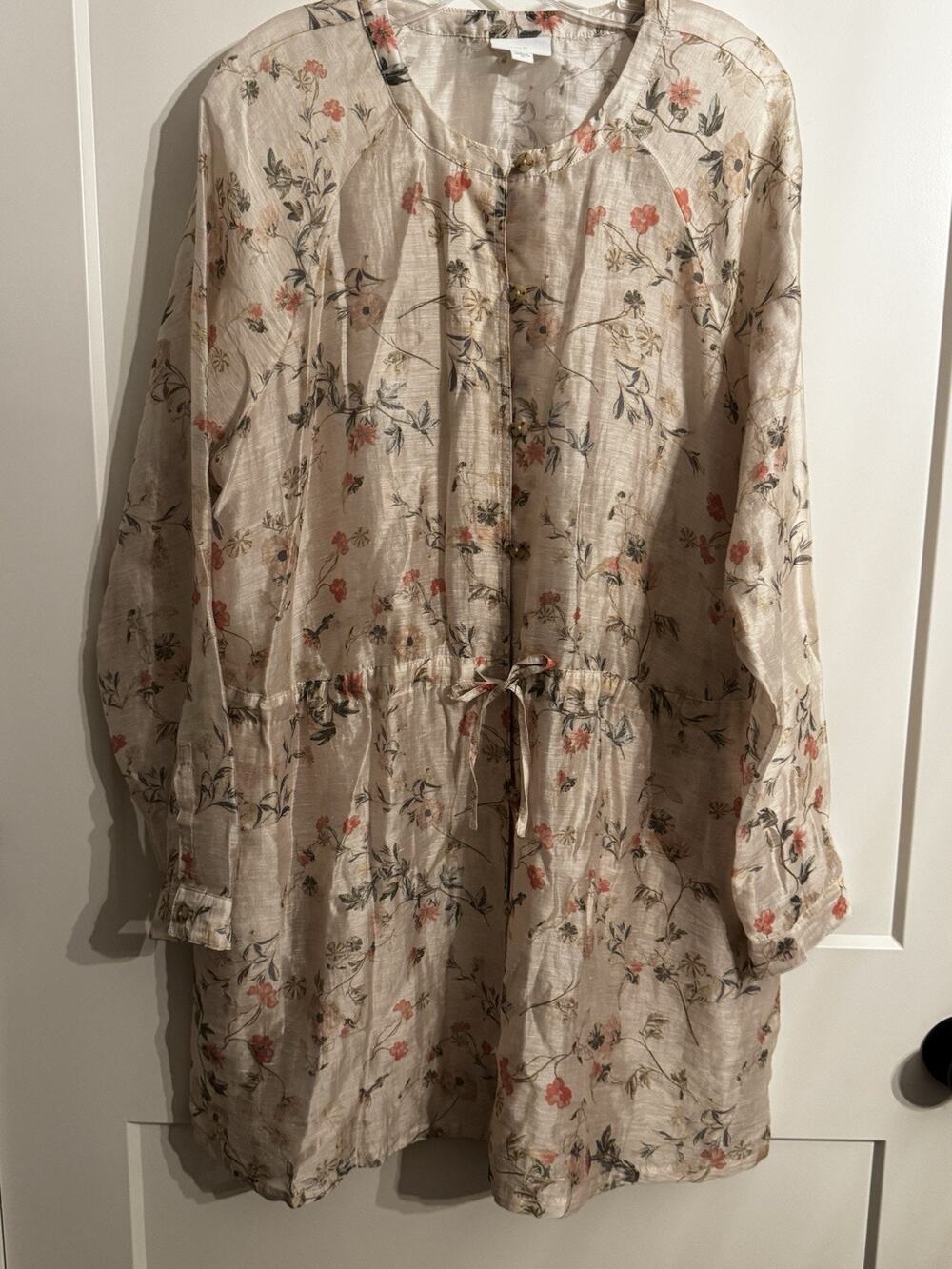J.Jill Barley Floral Sheer Linen Blend Jacket Tunic Sz XL Baby Bridal Shower